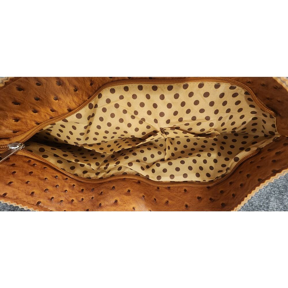 New 22TOTE Large Tan Ostrich Embossed Faux Leather Tote Bag Pouch NWT - Picture 6 of 9